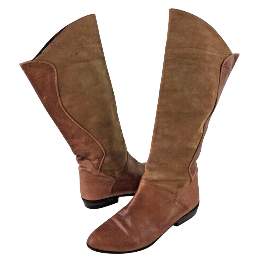 Chantal Boots Brown Leather Textured & Suede Made In Italy‎ Size 6.5M Woman's